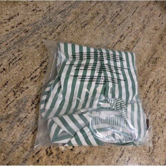 Jane + Delancey Button Down Shirt Women L Green Stripe Short Sleeve High Low Hem - Picture 13 of 13